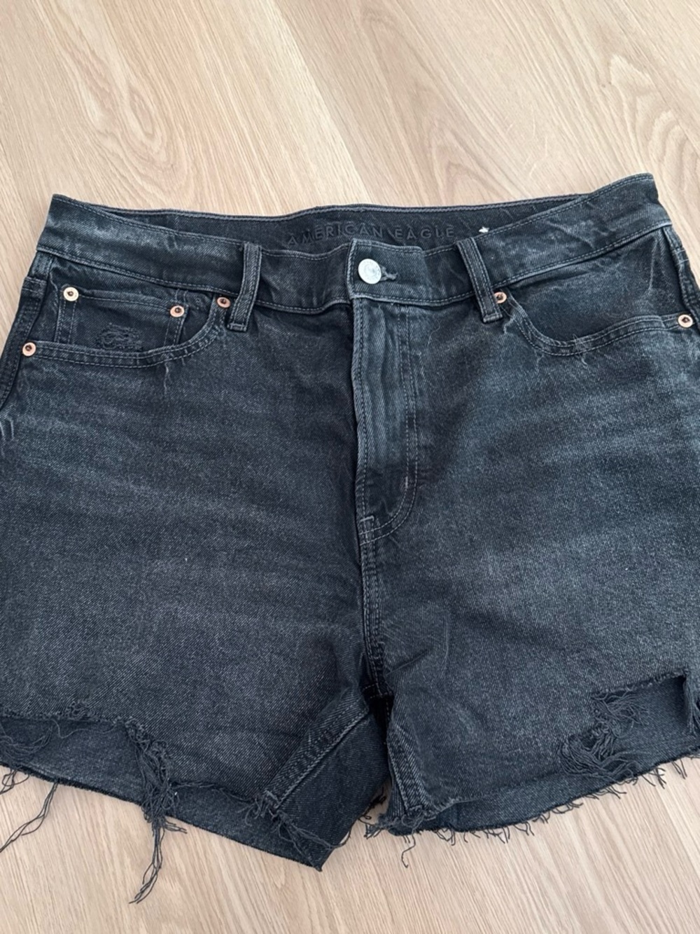 American Age Black Distressed Denim Shorts